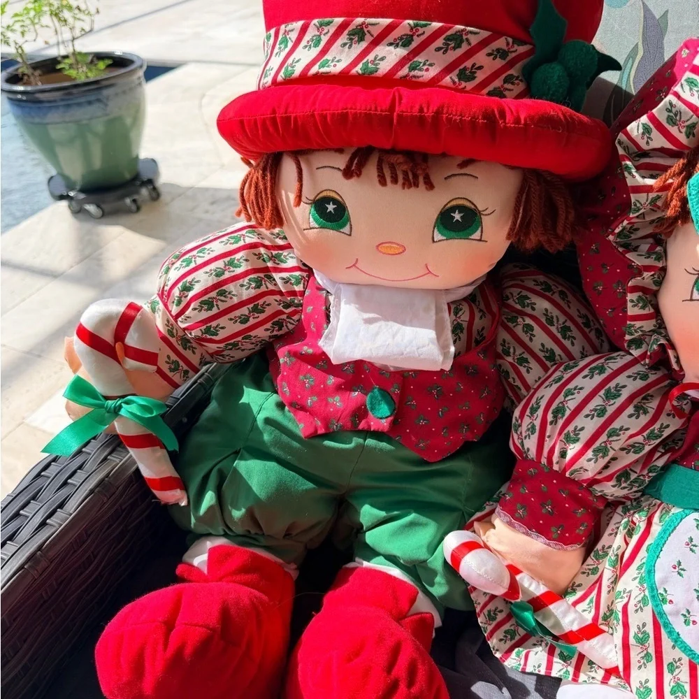 Vintage Boy & Girl Holly Mine Pillow Persons Christmas Dolls 26
